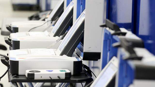 Voting machines stand ready at the Tarrant County Election Commission on Friday, Sept. 23, 2022, in Fort Worth.